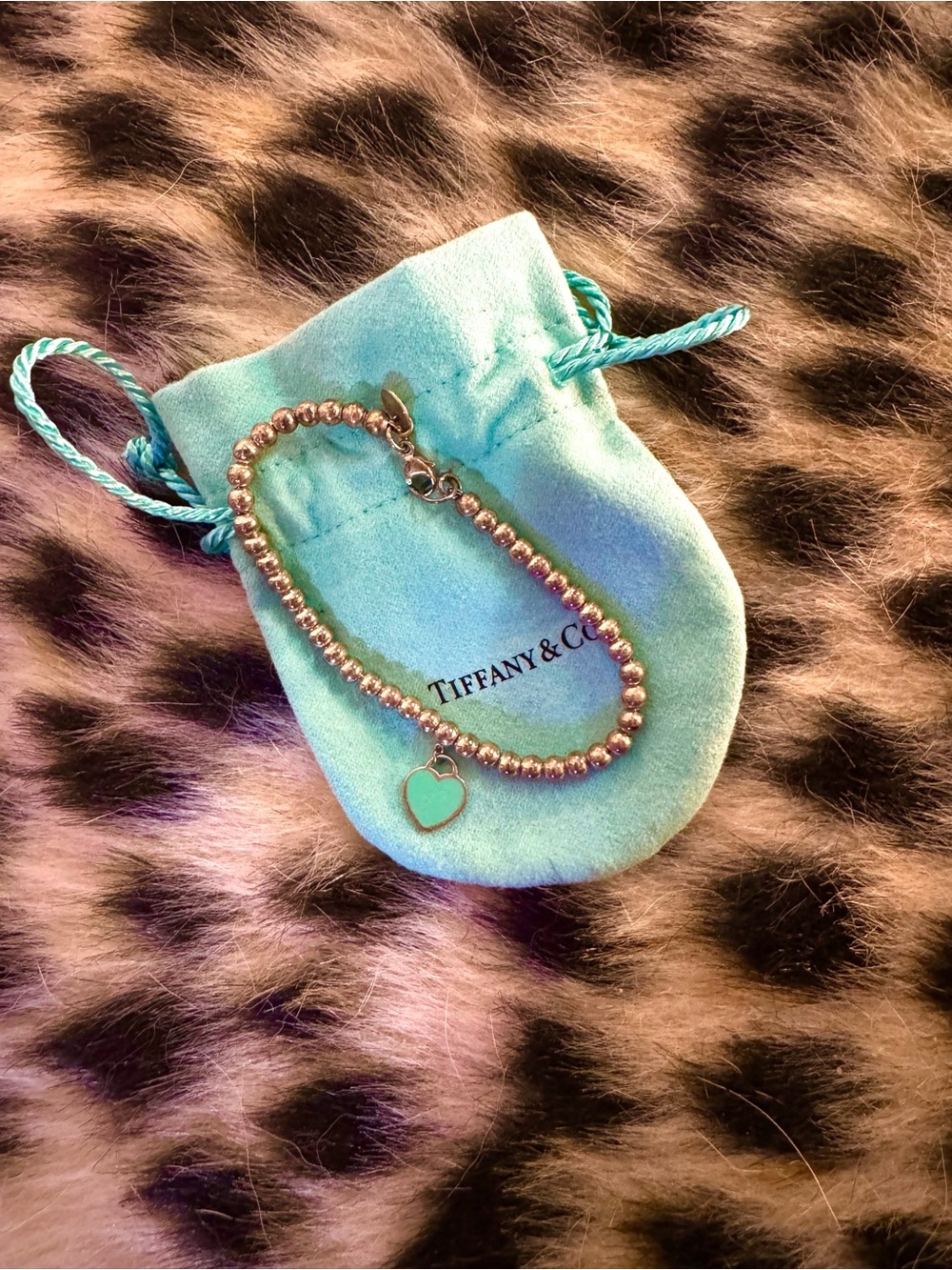 Tiffany & Co. Bead Blue Bracelet with Heart Charm in Light Blue